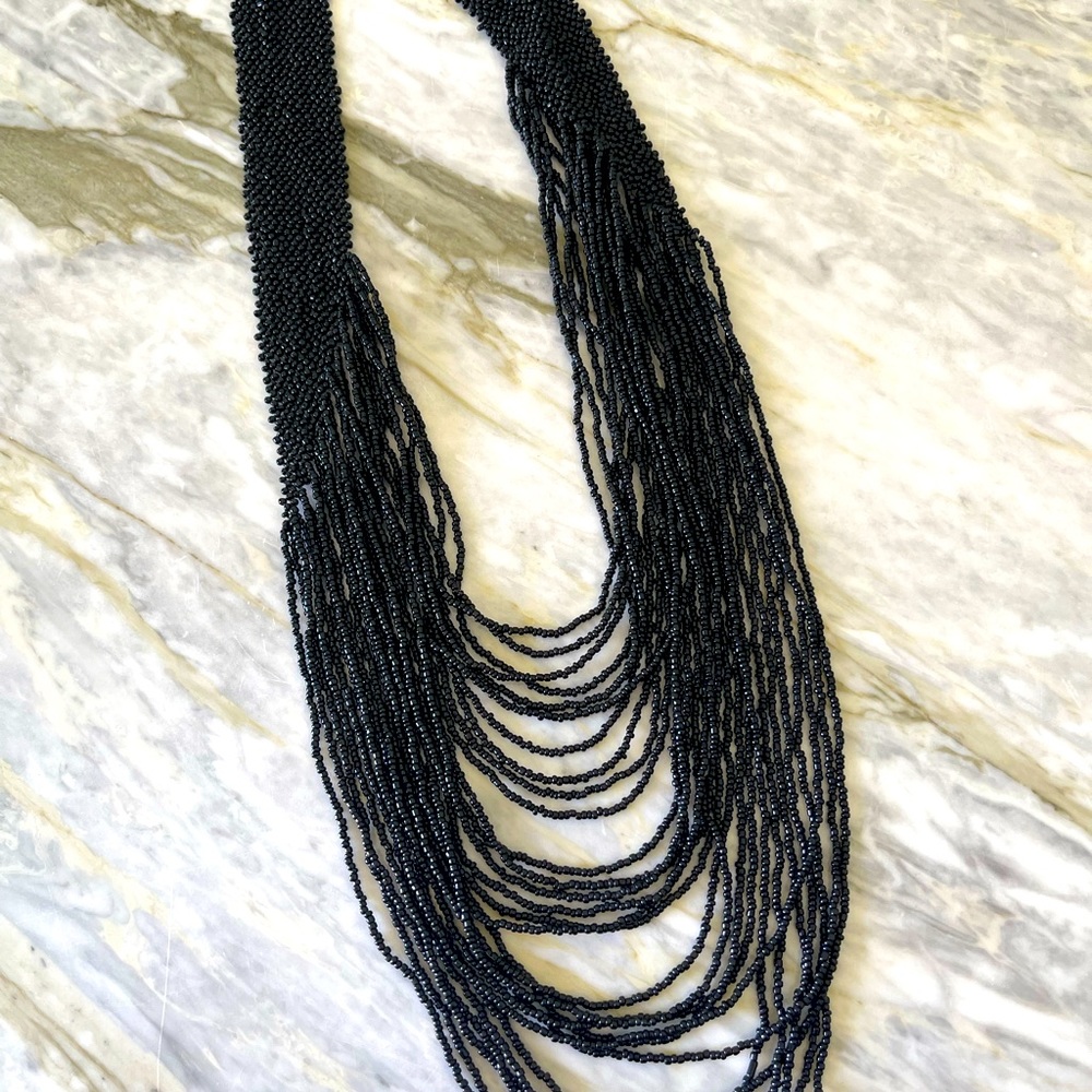 Black Beaded Multi Strand Super Statement Necklace - image 1